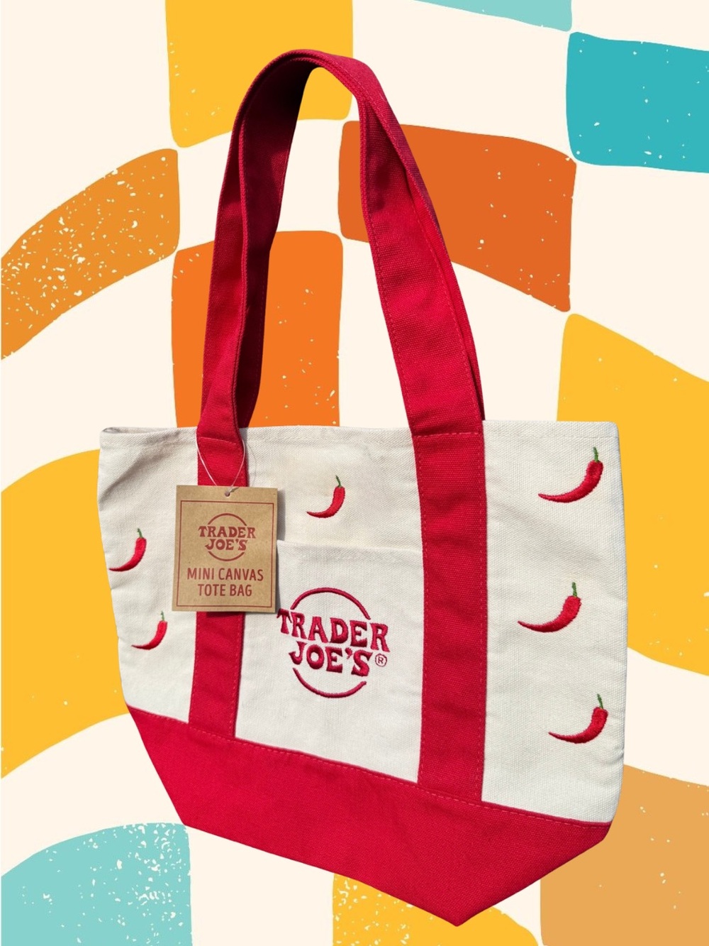 Red & Cream Mini Canvas Tote Bag